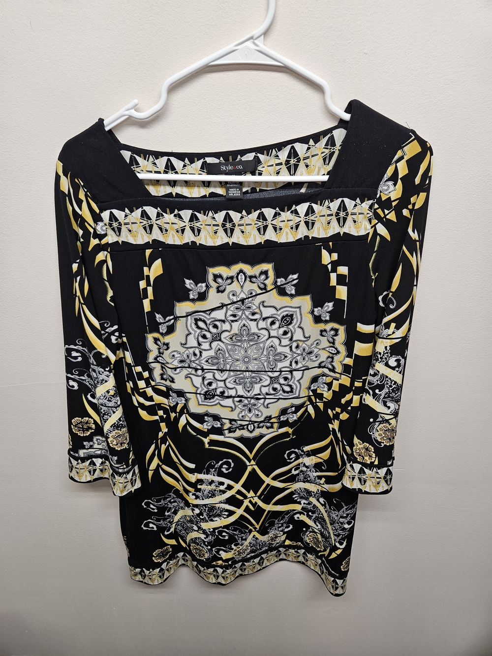 Style & Co. Black Yellow and White Printed Women's Mini Dress